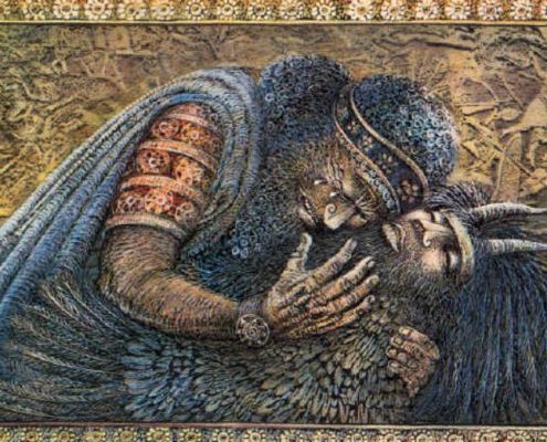 gilgamesh mourning enkidu 495x400 - بررسی کتاب Epic of Gilgamesh (2100-1200 BC) | حماسه‌ای که با افتخار عنوان «اولین اثر ادبی تاریخ» را یدک می‌کشد