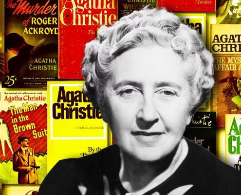 176. a black and white image of agatha christie overtop a background of her novels 495x400 - برداشت داغ: مرد عنکبوتی ۲ پلی‌استیشن ۲ یکی از بهترین بازی‌های تمام دوران است
