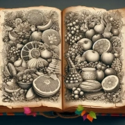 170. a-drawing-picture-of-food-in-an-old-book